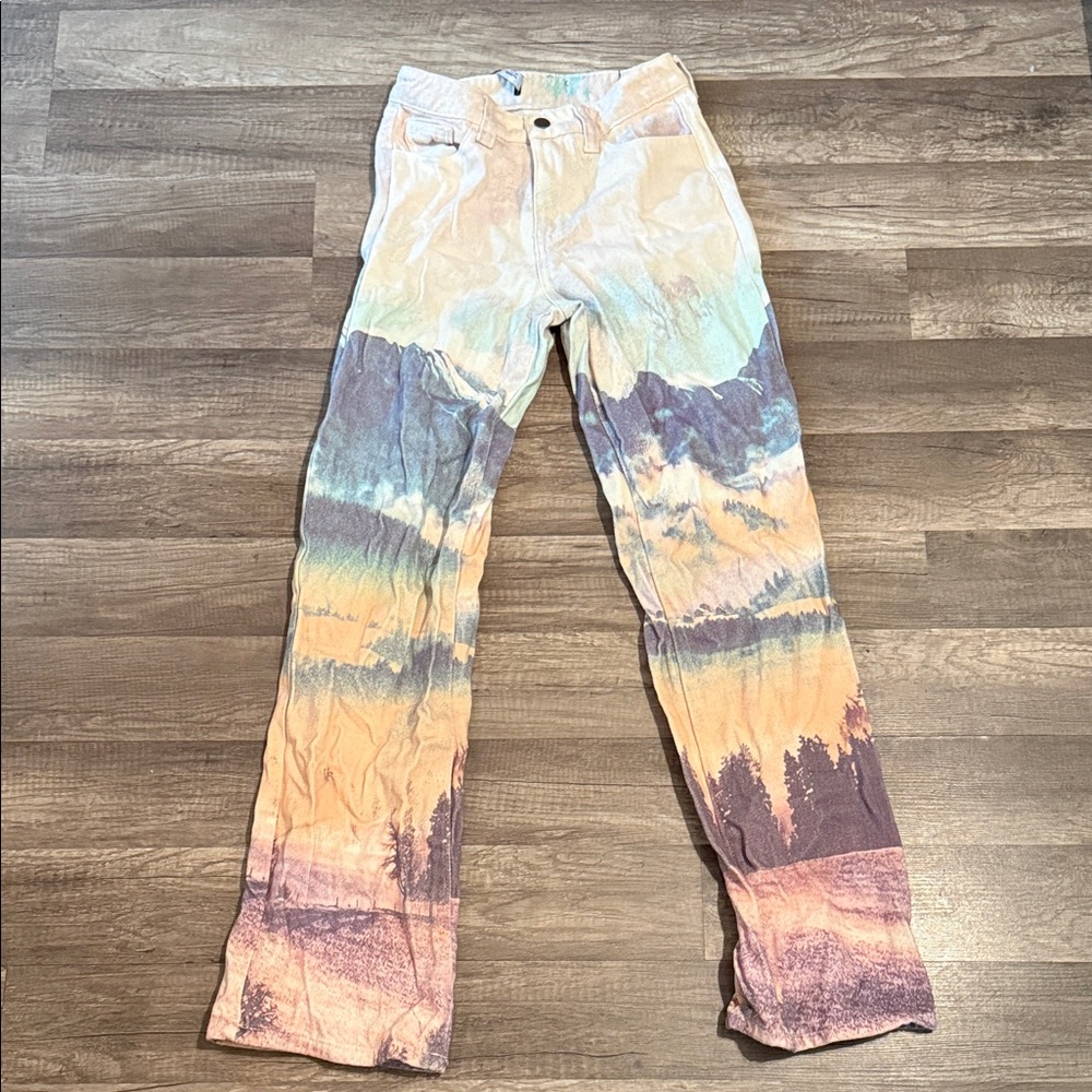 Jaded London Multi-Color Sunset Print Flare Jeans